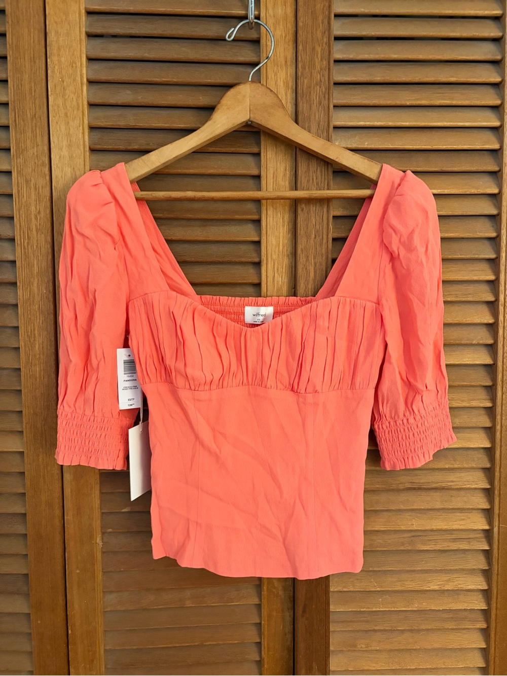 Aritzia Wilfred Coral Puff Sleeve Square Neck Blouse NWT size XS